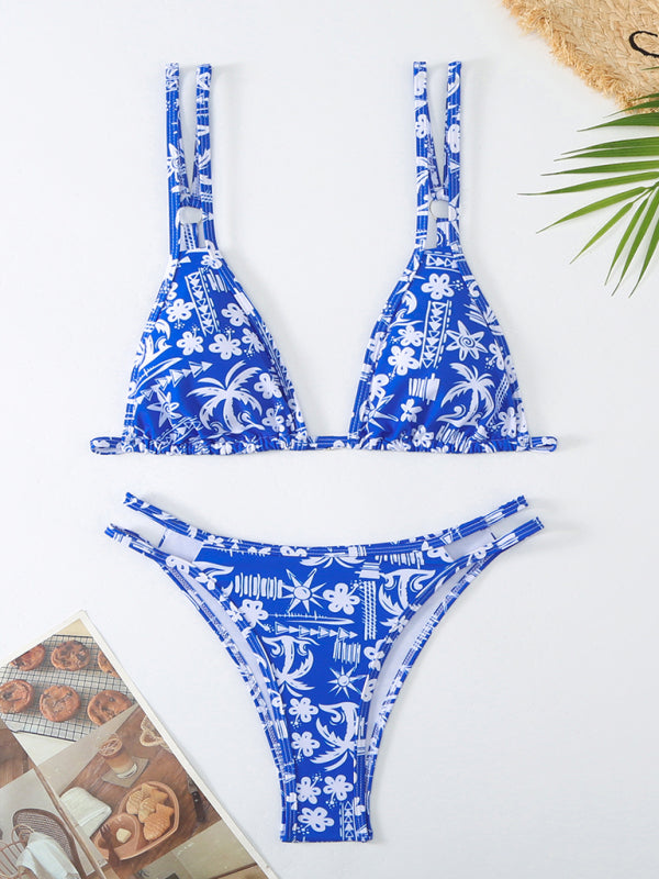 Bikini Floral Print Double Strap Swimsuit kakaclo