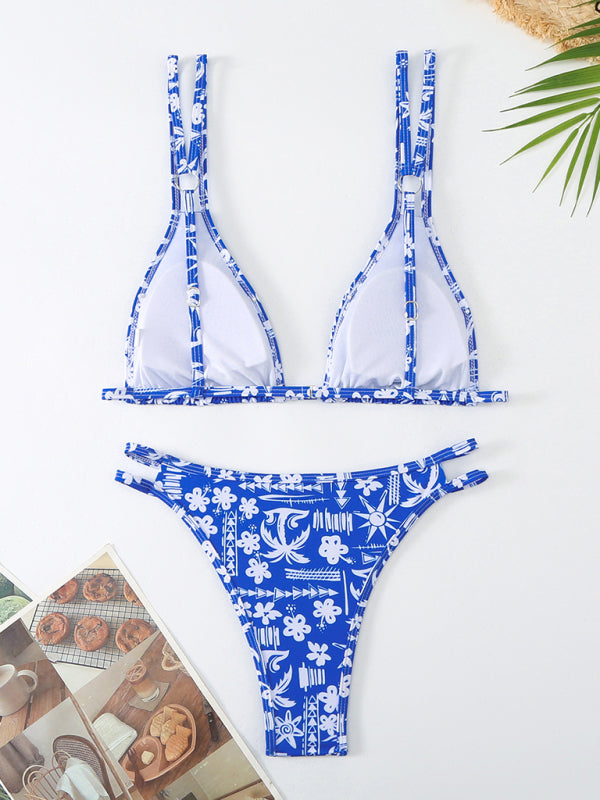 Bikini Floral Print Double Strap Swimsuit kakaclo