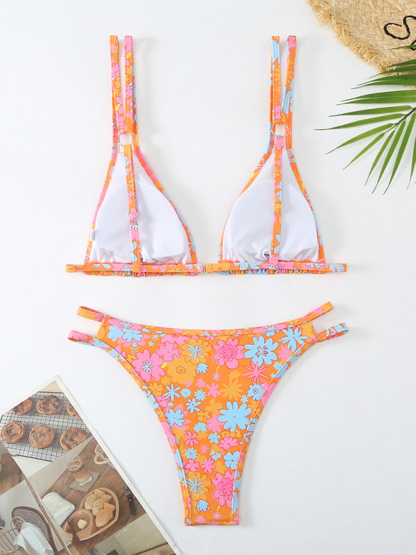 Bikini Floral Print Double Strap Swimsuit kakaclo