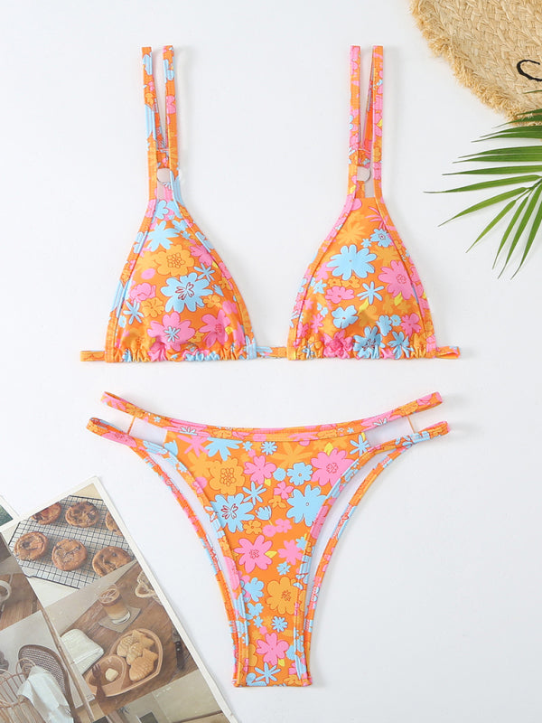 Bikini Floral Print Double Strap Swimsuit kakaclo