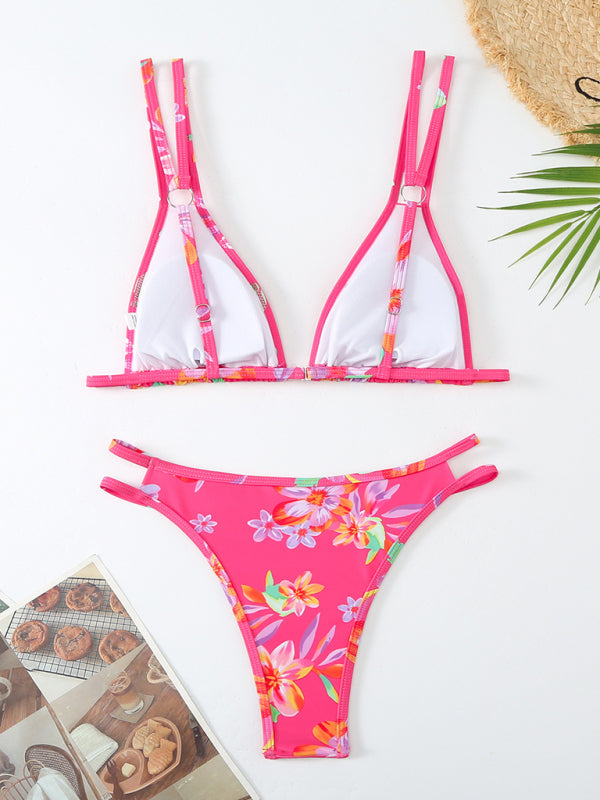 Bikini Floral Print Double Strap Swimsuit kakaclo