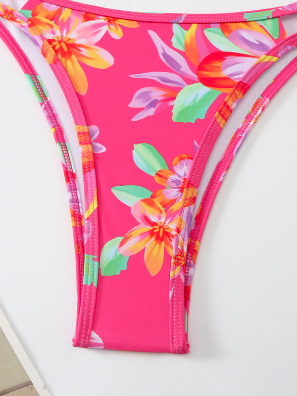 Bikini Floral Print Double Strap Swimsuit kakaclo