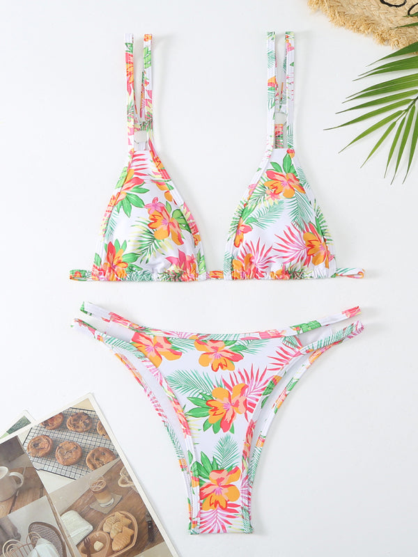 Bikini Floral Print Double Strap Swimsuit kakaclo