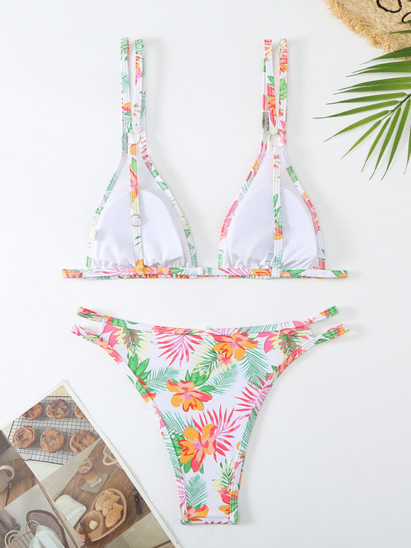 Bikini Floral Print Double Strap Swimsuit kakaclo