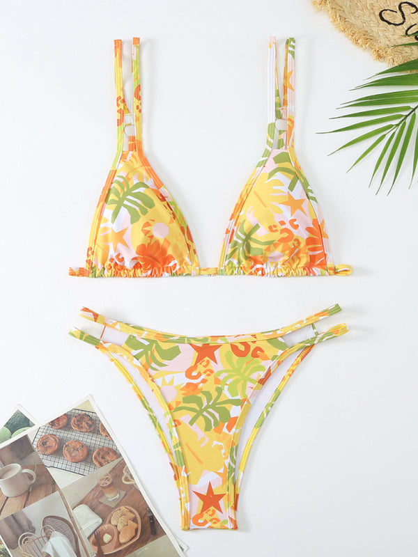 Bikini Floral Print Double Strap Swimsuit kakaclo