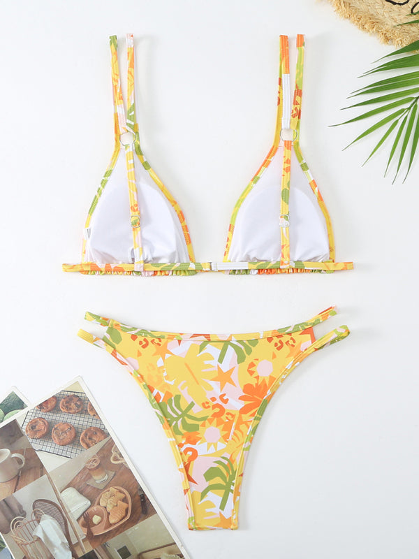 Bikini Floral Print Double Strap Swimsuit kakaclo