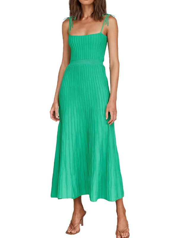 Women's new sling fashion solid color high waist wide swing knitted dress BLUE ZONE PLANET