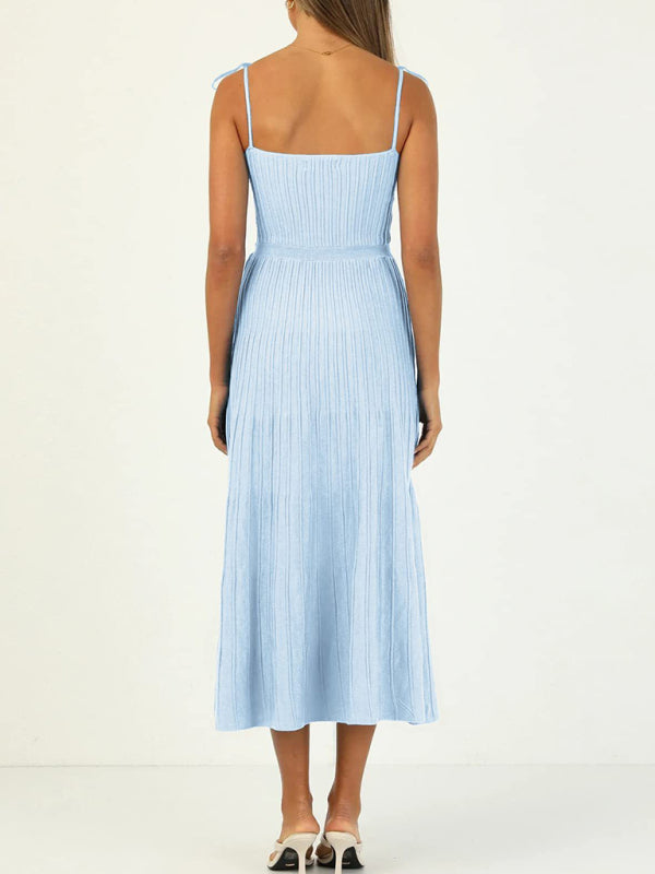 Women's new sling fashion solid color high waist wide swing knitted dress BLUE ZONE PLANET