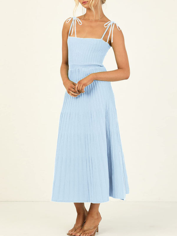 Women's new sling fashion solid color high waist wide swing knitted dress BLUE ZONE PLANET