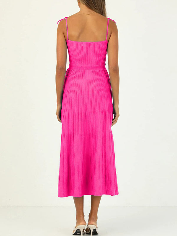 Women's new sling fashion solid color high waist wide swing knitted dress BLUE ZONE PLANET