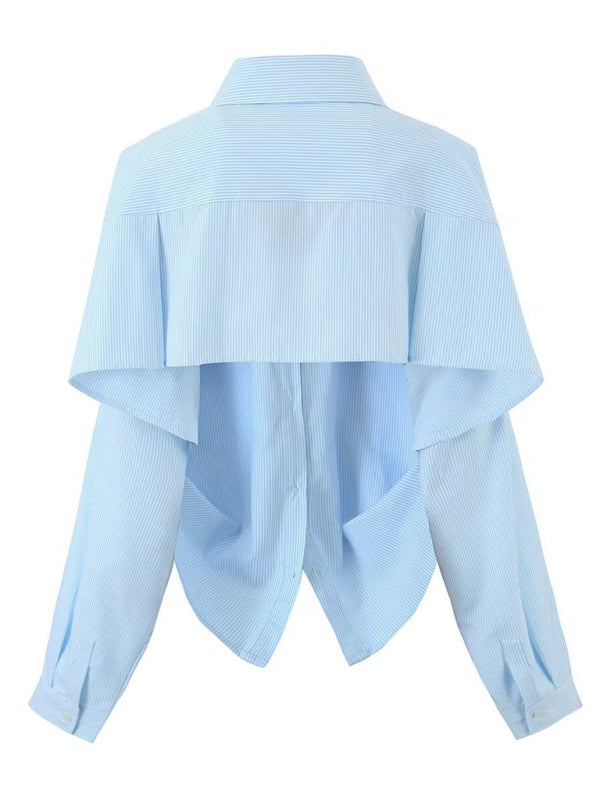 New long-sleeved striped backless personalized street shirt tops for women kakaclo