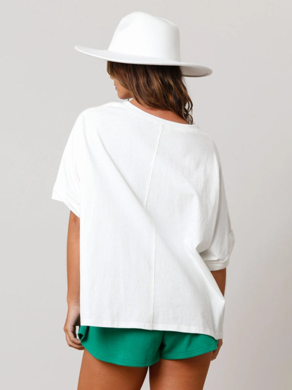 St. Patrick's four-leaf clover sequined top loose T-shirt BLUE ZONE PLANET