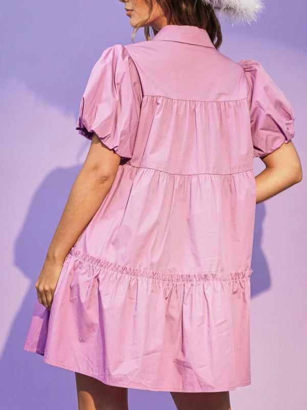 Lissa's Crown Sequin Puff Sleeve Shirt Dress BLUE ZONE PLANET