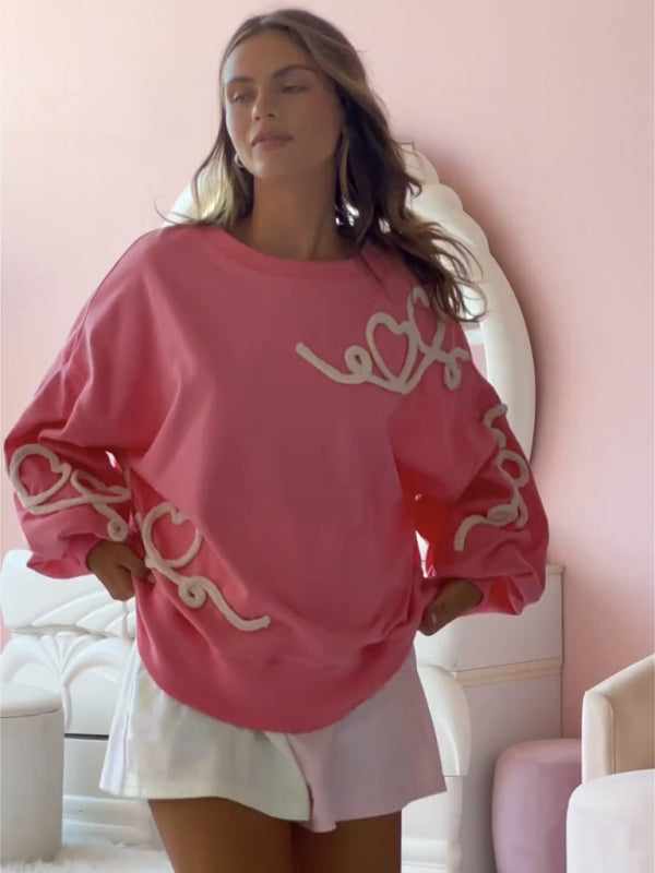 embroidered heart XOXO loose sweatshirt BLUE ZONE PLANET