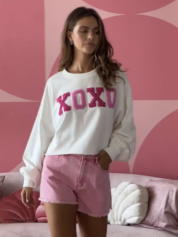 embroidered heart XOXO loose sweatshirt BLUE ZONE PLANET