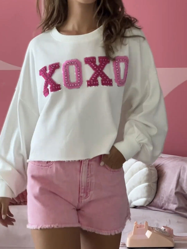 embroidered heart XOXO loose sweatshirt BLUE ZONE PLANET