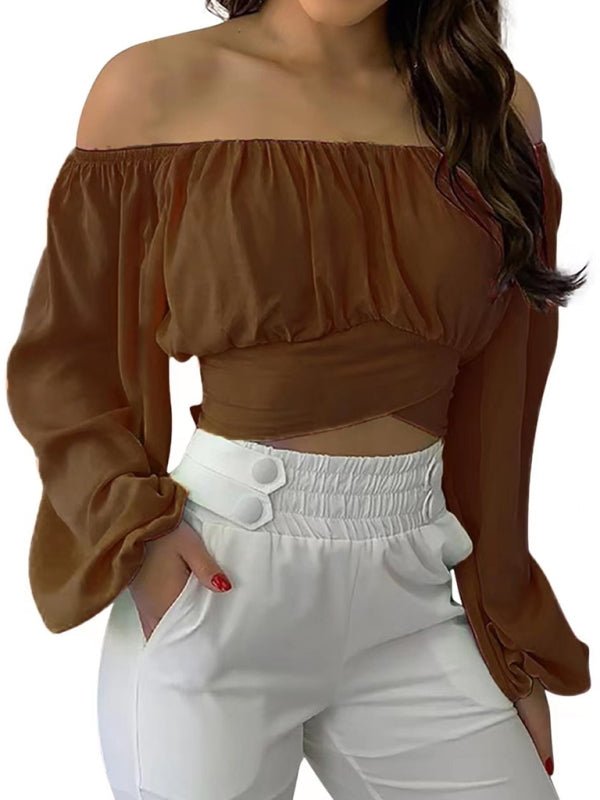 Blue Zone Planet | Off-shoulder cross strap long sleeve top BLUE ZONE PLANET