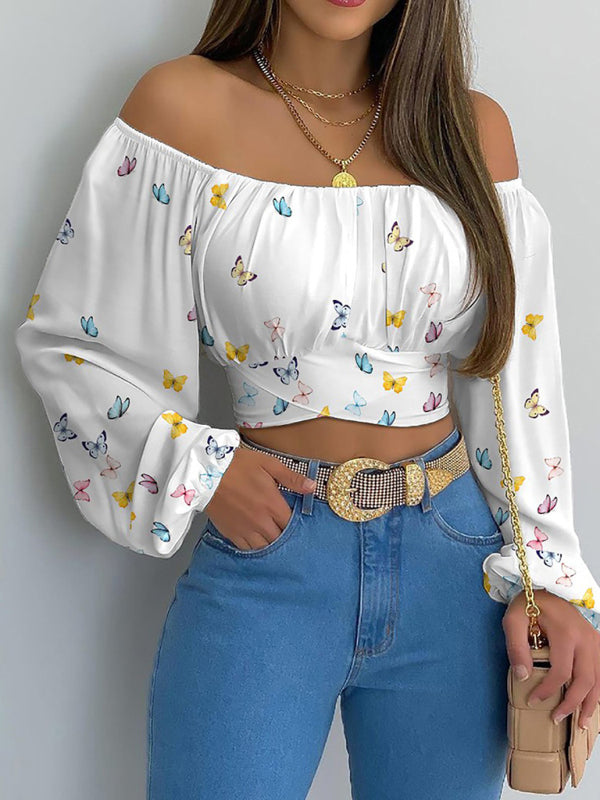 Blue Zone Planet | Off-shoulder cross strap long sleeve top BLUE ZONE PLANET