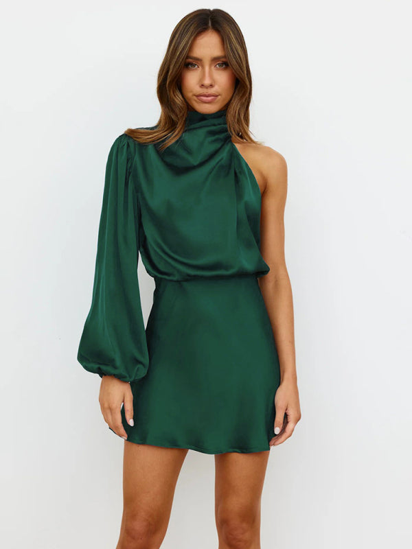 Blue Zone Planet | long-sleeved one-shoulder off-shoulder waist dress BLUE ZONE PLANET