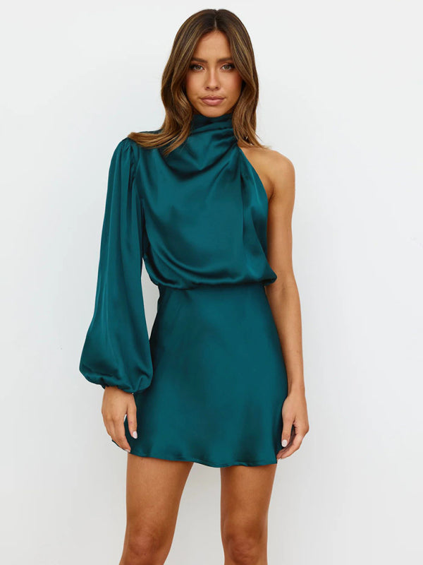 Blue Zone Planet | long-sleeved one-shoulder off-shoulder waist dress BLUE ZONE PLANET