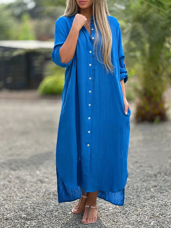 Blue Zone Planet | Long Sleeve Lapel Cardigan Dress BLUE ZONE PLANET