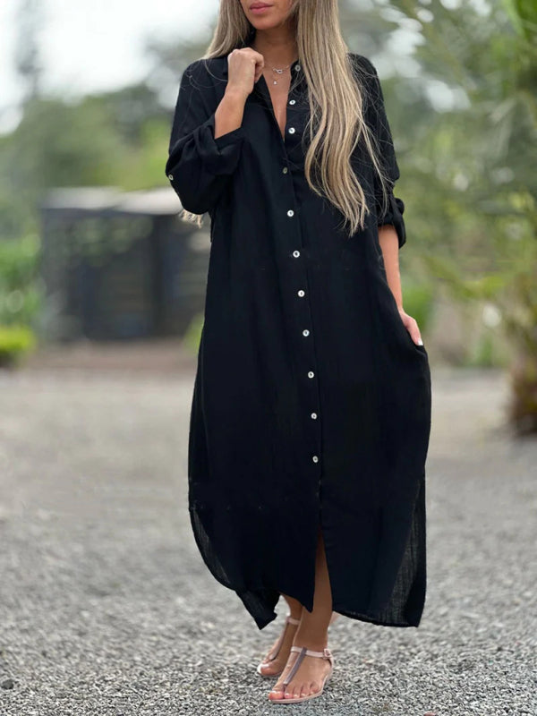 Blue Zone Planet | Long Sleeve Lapel Cardigan Dress BLUE ZONE PLANET