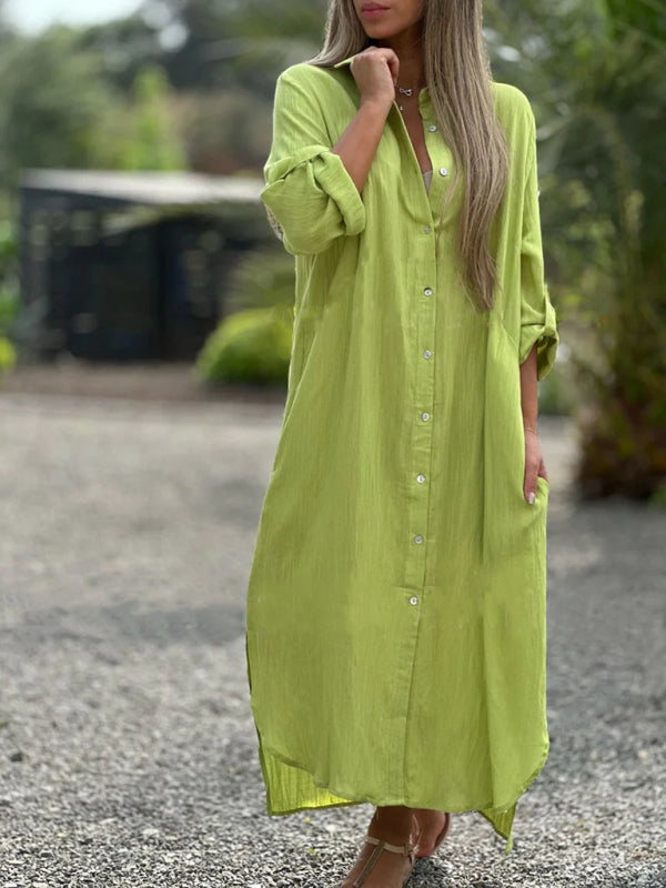 Blue Zone Planet | Long Sleeve Lapel Cardigan Dress BLUE ZONE PLANET