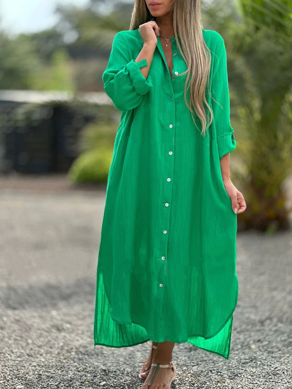 Blue Zone Planet | Long Sleeve Lapel Cardigan Dress BLUE ZONE PLANET