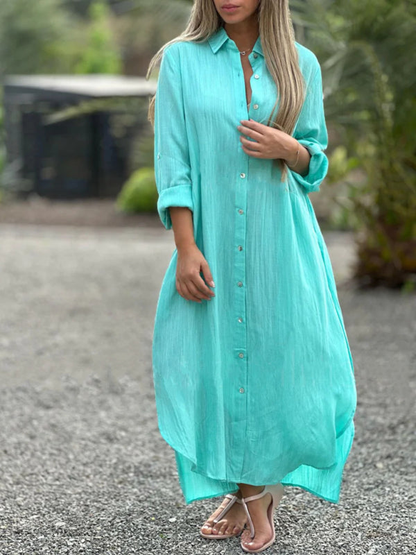 Blue Zone Planet | Long Sleeve Lapel Cardigan Dress BLUE ZONE PLANET