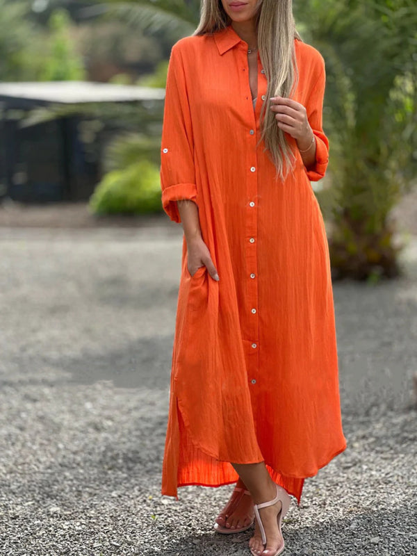 Blue Zone Planet | Long Sleeve Lapel Cardigan Dress BLUE ZONE PLANET