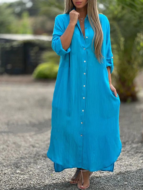 Blue Zone Planet | Long Sleeve Lapel Cardigan Dress BLUE ZONE PLANET
