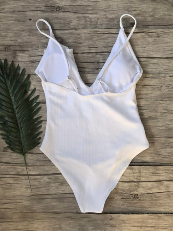 Blue Zone Planet | bikini solid color one-piece ruffled shoulder swimsuit BLUE ZONE PLANET