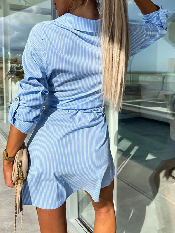 Blue Zone Planet | lace-up cardigan multi-color roll-sleeve shirt dress BLUE ZONE PLANET