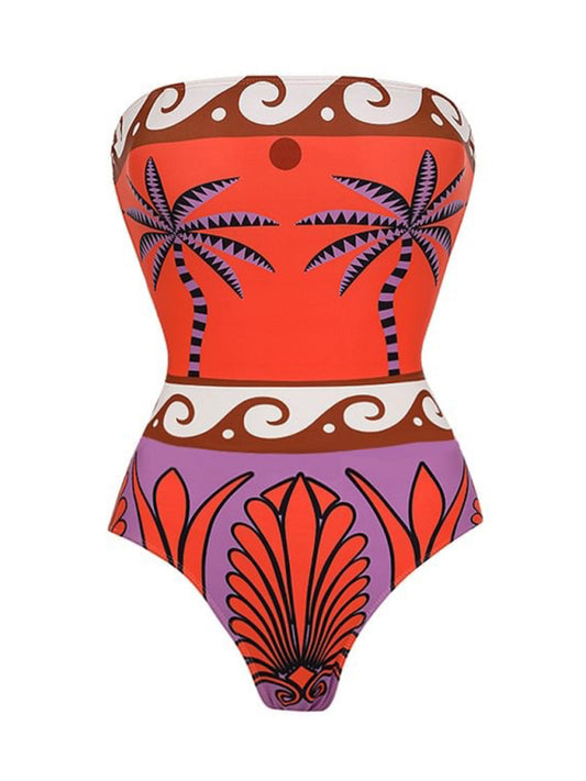 Strapless printed one-piece swimsuit with matching skirt BLUE ZONE PLANET