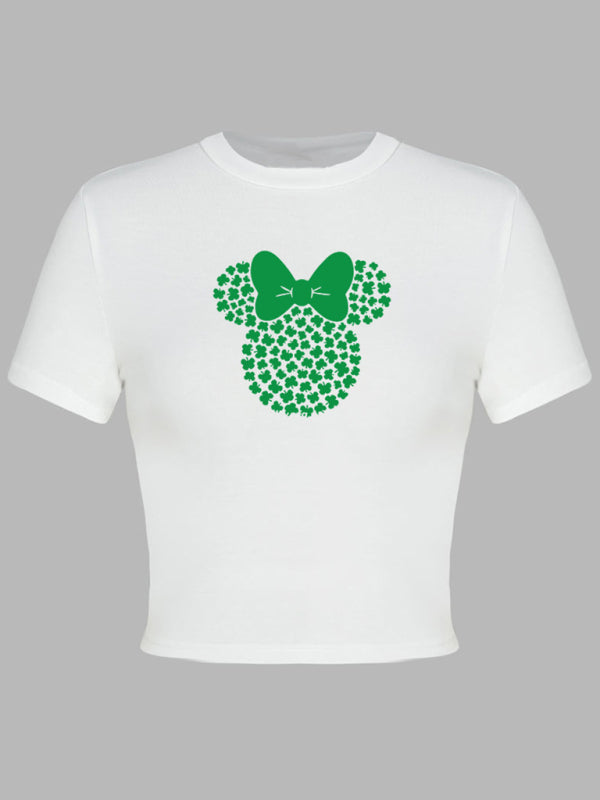St. Patrick's Day Green Leaf Print Round Neck Short T-Shirt (Multiple Pictures Available) kakaclo