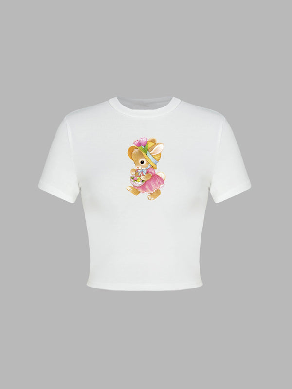 Easter egg bunny printed T-shirt Y2K tight top printed T-shirt BLUE ZONE PLANET