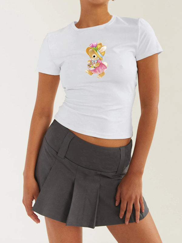 Easter egg bunny printed T-shirt Y2K tight top printed T-shirt BLUE ZONE PLANET