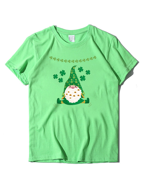Hat Old Man Clover Print St. Patrick's Day Short Sleeve T-Shirt kakaclo