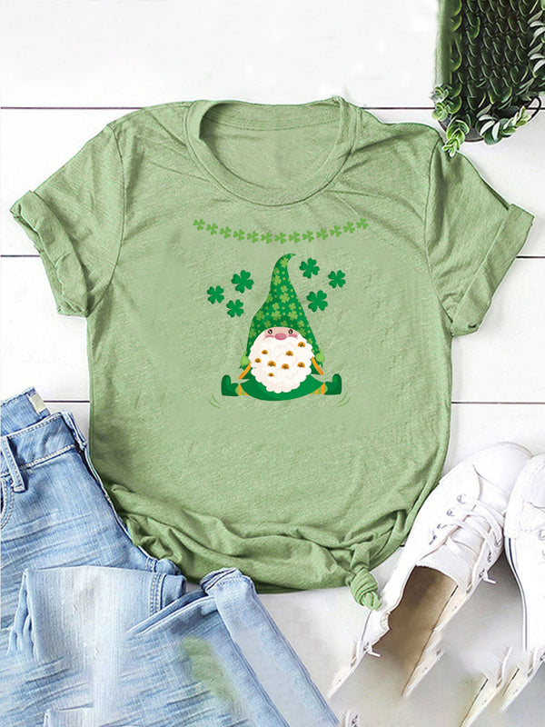 Hat Old Man Clover Print St. Patrick's Day Short Sleeve T-Shirt kakaclo