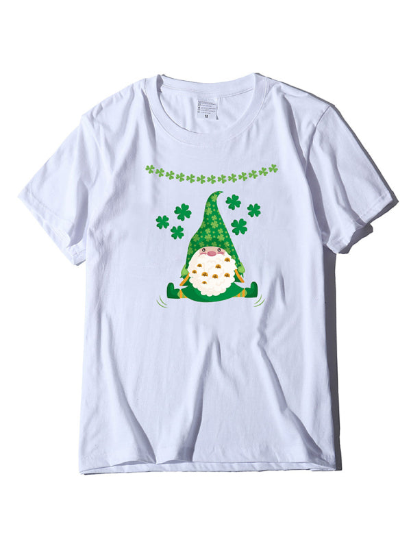 Hat Old Man Clover Print St. Patrick's Day Short Sleeve T-Shirt kakaclo