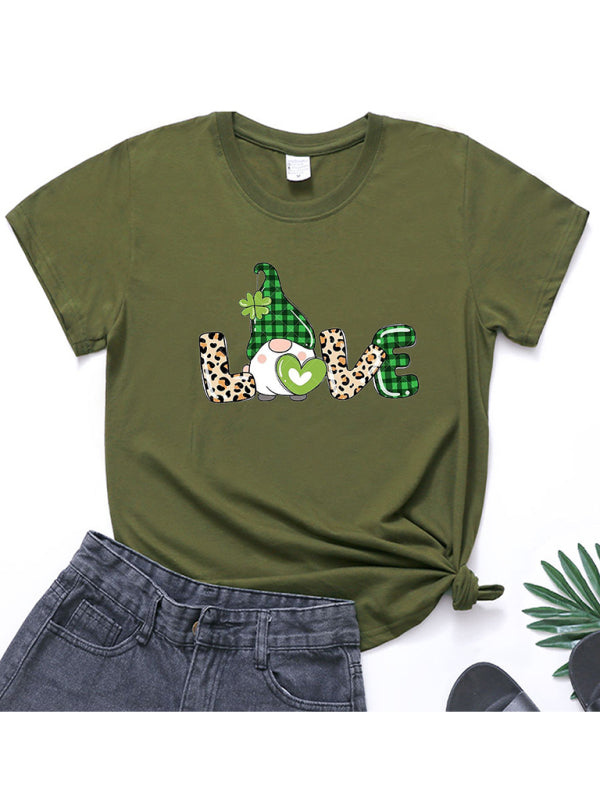 Blue Zone Planet |  leopard print love + clover print St. Patrick's Day short-sleeved T-shirt BLUE ZONE PLANET