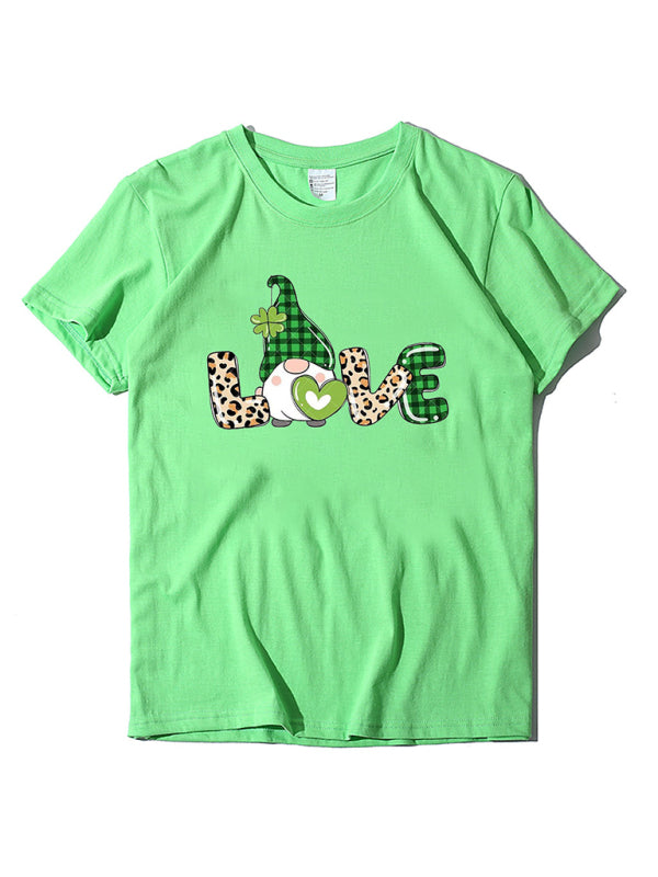 Blue Zone Planet |  leopard print love + clover print St. Patrick's Day short-sleeved T-shirt BLUE ZONE PLANET