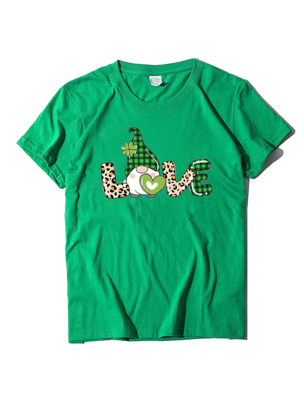 Blue Zone Planet |  leopard print love + clover print St. Patrick's Day short-sleeved T-shirt BLUE ZONE PLANET