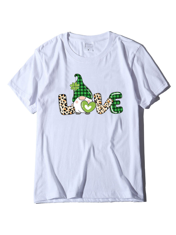 Blue Zone Planet |  leopard print love + clover print St. Patrick's Day short-sleeved T-shirt BLUE ZONE PLANET