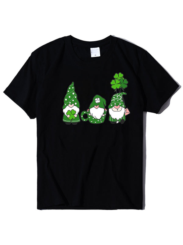 three bearded old men + clover print St. Patrick's Day short-sleeved T-shirt kakaclo