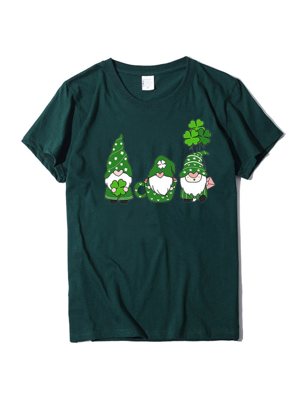 three bearded old men + clover print St. Patrick's Day short-sleeved T-shirt kakaclo