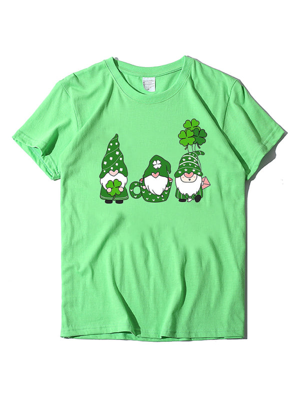 three bearded old men + clover print St. Patrick's Day short-sleeved T-shirt kakaclo