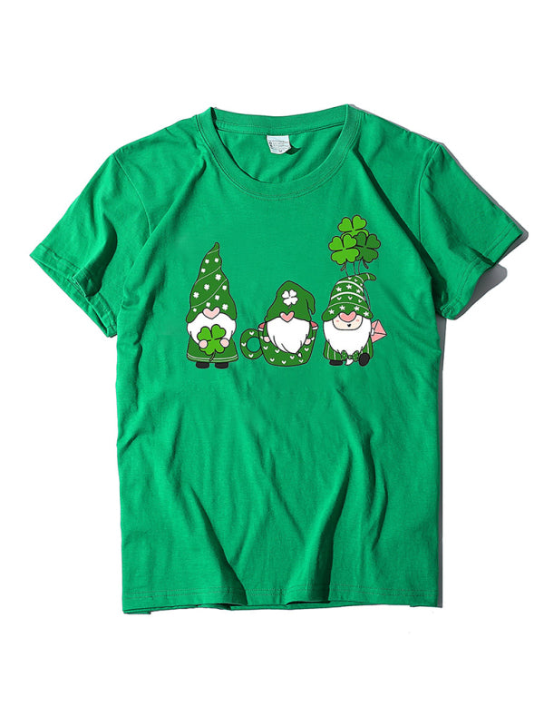 three bearded old men + clover print St. Patrick's Day short-sleeved T-shirt kakaclo