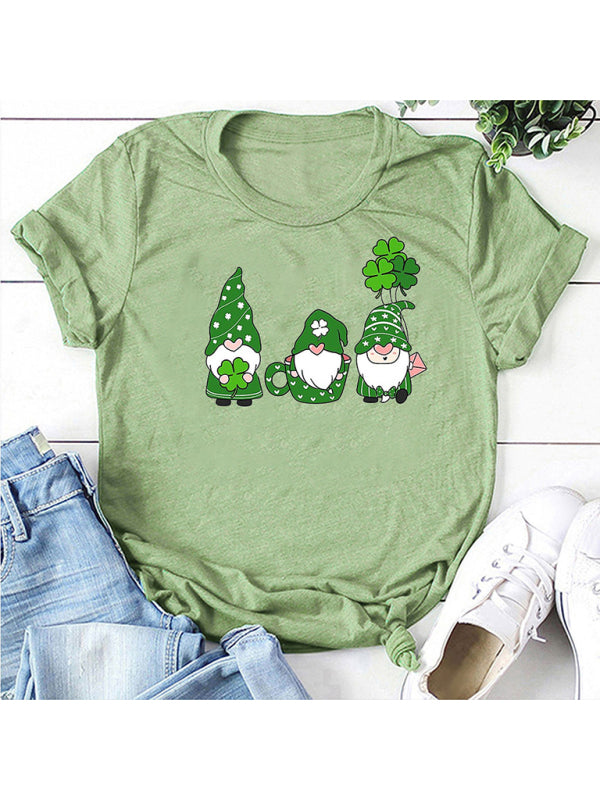 three bearded old men + clover print St. Patrick's Day short-sleeved T-shirt kakaclo