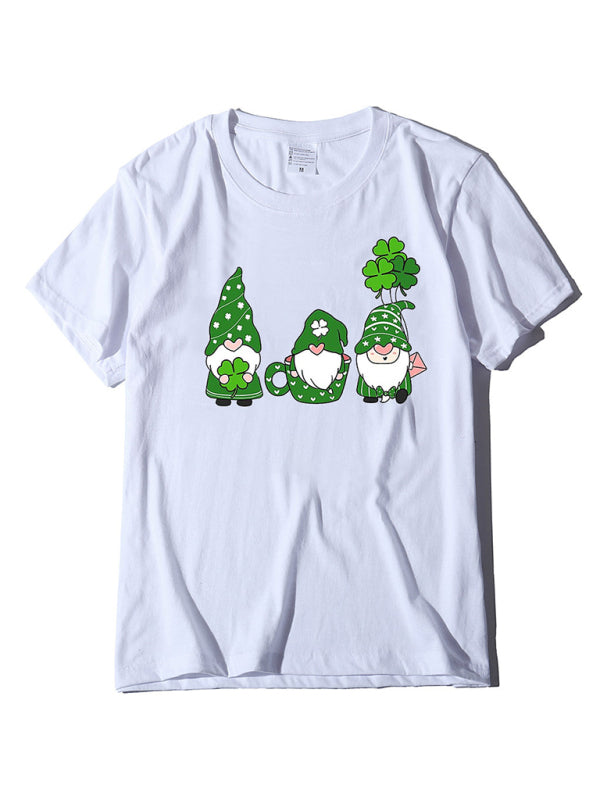 three bearded old men + clover print St. Patrick's Day short-sleeved T-shirt kakaclo